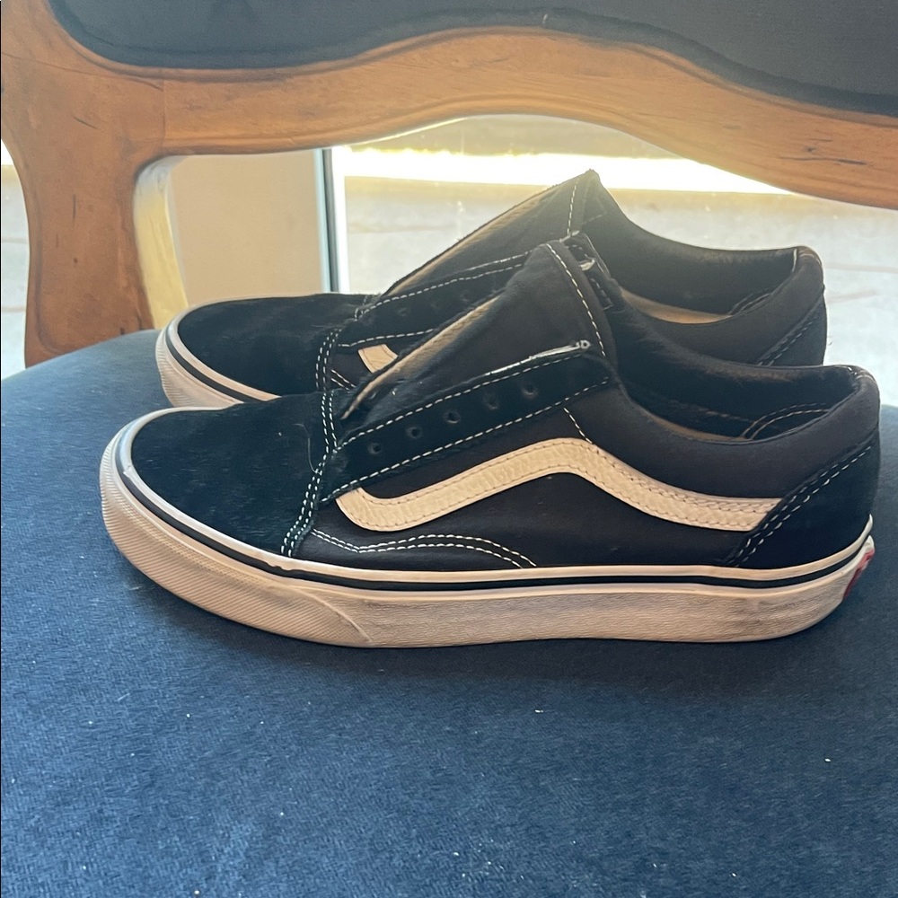 Vans Women’s Black and White Slip-On Sneakers (needs new laces)